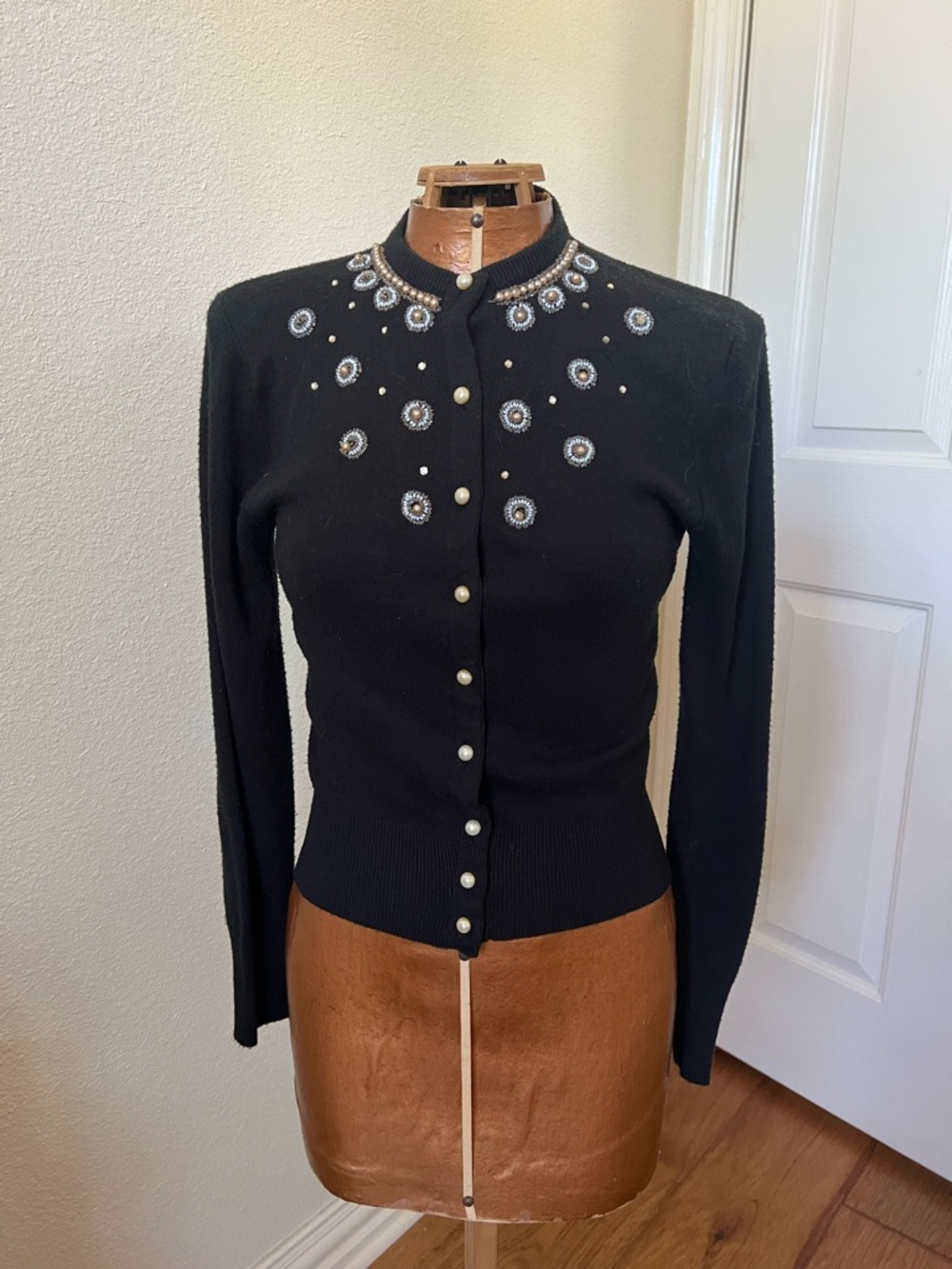 Vintage Black Embellished Pearl Button Cardigan